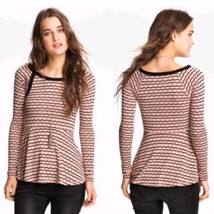 Free People Wavy Striped Pointelle Peplum Top